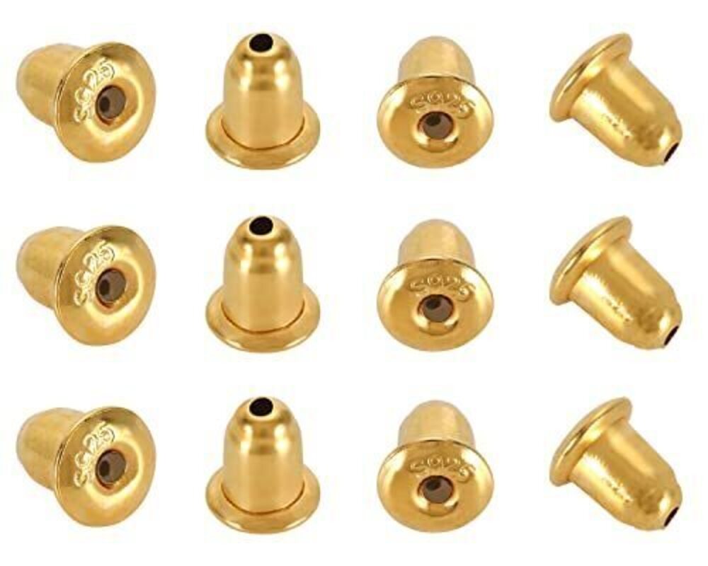 1476 6Pairs/12Pcs 18K Gold Plated Bullet Earring Backs for Studs, S925